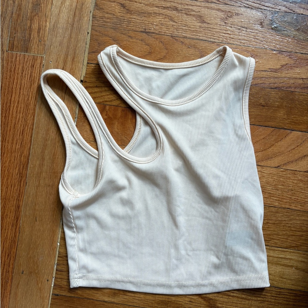 Cream Ribbed Women's Tank Top